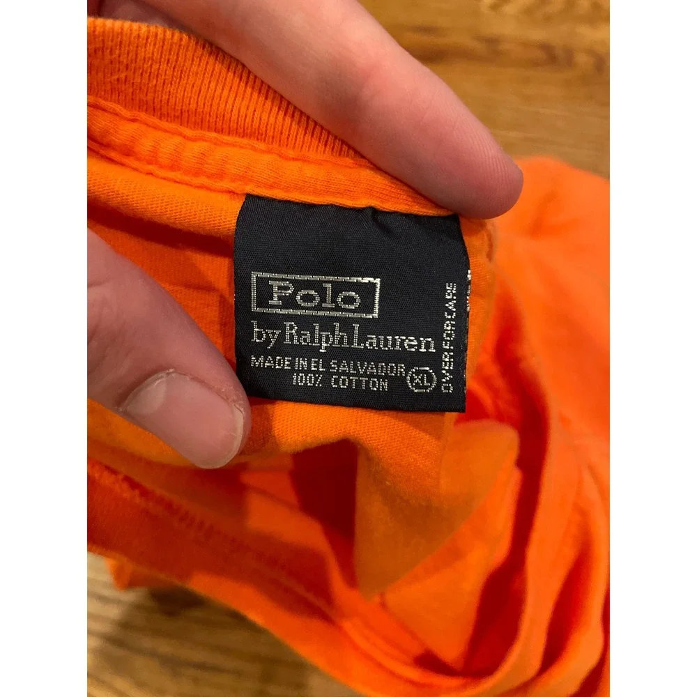 Polo Ralph Lauren Mens T-Shirt XL Orange Single Stitch Pony Logo Tee Flaws